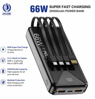 پاوربانک 66 وات سوپر فست شارژ 20000 هزار برند JNUOBI / دارای چراغ قوه